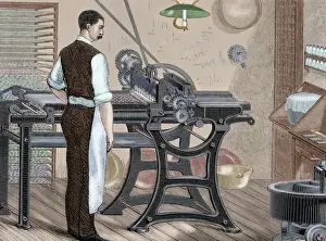 History of medicine. Machinery. Cartoning pills. Engraving