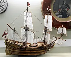 Riga Prints: History of navigation. Medieval boat. Art model. Museum of H