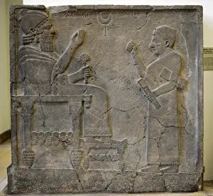 Hittite art. Stele of King Bar-Rakib (744-727 BC) sitting o