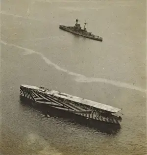 Renown Prints: HMS Argus (I49) in habour in 1918, painted in camouflage