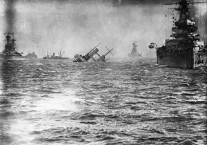 Storm Prints: HMS Campania, British aircraft carrier, sinking, WW1
