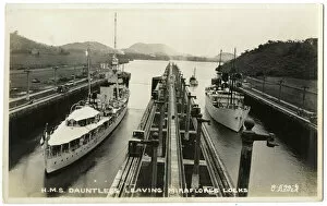 HMS Dauntless leaving Miraflores locks, Panama Canal