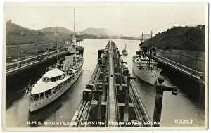 Dauntless Prints: HMS Dauntless leaving Miraflores locks, Panama Canal