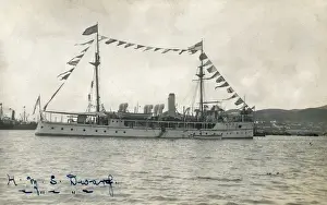 Dwarf Prints: HMS Dwarf at sea with flags flying