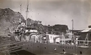 HMS Frobisher, British heavy cruiser, in dry dock