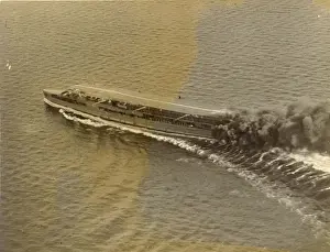 Hangar Prints: HMS Furious (47) while suffering a hangar fire, c 1928