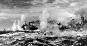 Merchant Gallery: HMS Jervis Bay attacking the Admiral Scheer, Second Worl