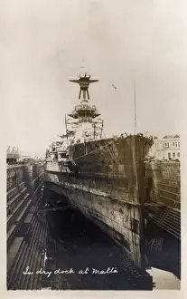 HMS Marlborough in dry dock in Malta