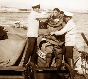Marlborough Prints: HMS Marlborough, Royal Navy, dressing a diver