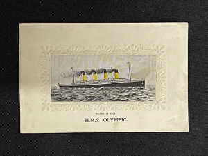HMS Olympic, rare silk postcard