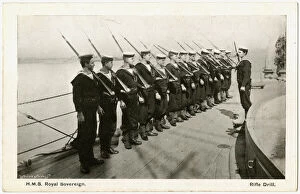 Bayonets Collection: HMS Royal Sovereign, British battleship, with sailors