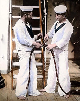 Rope Collection: HMS Tartar, splicing rope, Royal Navy, probably