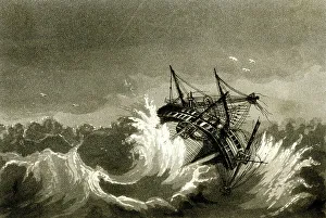HMS Theseus in a hurricane at San Domingo, West Indies