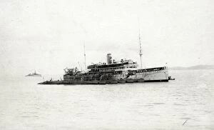 HMS Titania, British depot ship, with submarines