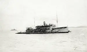 HMS Titania, British depot ship, with submarines