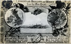 HMS Titania, British ship, Christmas card from Far East