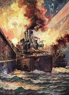 Belgian Prints: HMS Vindictive at Zeebrugge, Belgium, WW1
