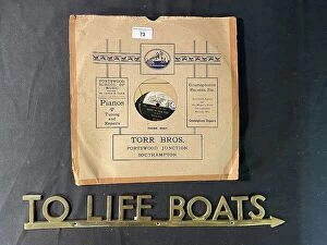 Buff Collection: HMV 78rpm record, and brass To Life Boats sign