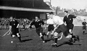 Hockey at Cardiff Arms Park. England win against Wales by 5 goals to nil. Date: 1938