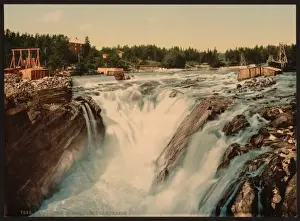 Hofsfossen with Honefos (i. e. Honefoss), Ringerike, Norway