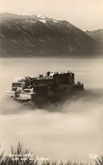 Salzburg Prints: Hohensalzburg Castle in the mist - Salzburg, Austria