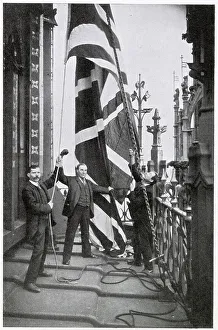 Hoisting Prints: Hoisting the Union Jack Flag on the Victoria Tower