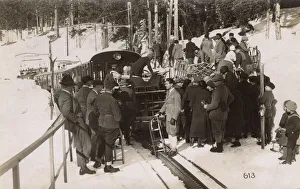 Holidaymakers on cog train, Wengen, Bern, Switzerland Holidaymakers on cog train, Wengen, Bern, Switzerland