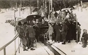 Bern Prints: Holidaymakers on cog train, Wengen, Bern, Switzerland