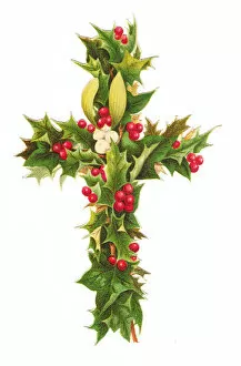 Images Dated 13th November 2015: Holly and mistletoe on a Victorian Christmas scrap