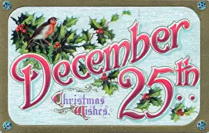 Robins Prints: Holly and robin on a Christmas postcard