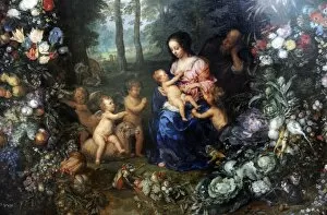 Alte Gallery: Holy Family on a garland of flowers and fruits, ca. 1620, by