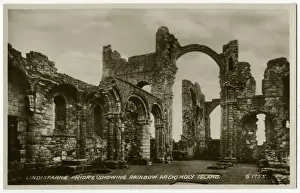 Lindisfarne Prints: The Holy Island of Lindisfarne - Priory ruins - Rainbow arch