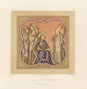 Tricolor Prints: Holy Roman Emperor Charlemagne crowned by Pope Leo III