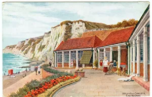 Eastbourne Prints: Holywell Chalets, Eastbourne, cliffs and seashore