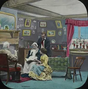 Grandparents Prints: Home scene - couple and elderly parents