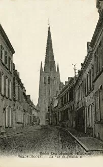 Images Dated 20th January 2016: Hondschoote, France - Street facing west towards Church