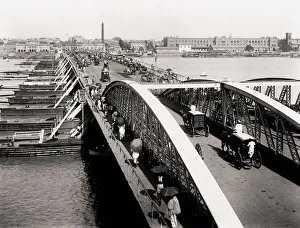 Calcutta Prints: Hooghly River bridge, Calcutta, Kolkata, India