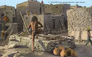 Arizona Prints: Hopi Snake Priest entering Snake Kiva, Oraibi, Arizona, USA