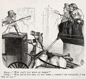 1853 Prints: A horse-bus clashes with a horse-cab in 1853. Bussy: Why don t you move on there