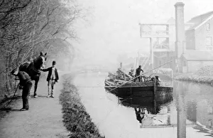 Horse drawn barge on a canal, Victorian period
