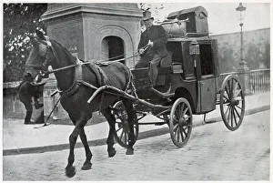 Cabs Prints: A horse drawn cab in the streets of Paris. Date: 1903