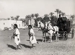 Horse drawn carriage, footmen Cairo, Egypt, Zangaki studio
