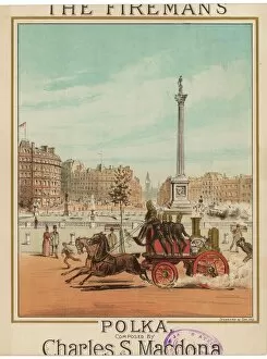 Horse drawn fire engine, Trafalgar Square, London