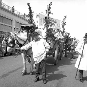Horse-drawn float in carnival, Eastbourne, Sussex