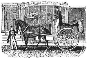Horse Drawn Gallery: Horse-drawn gig outside tea warehouse, c.1800