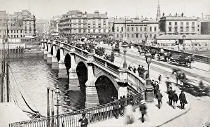 Horse drawn/pedestrians Broomielaw Bridge Glasgow, River Cly