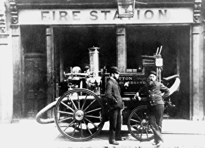 Horse drawn steamer at Sutton fire station, Surrey