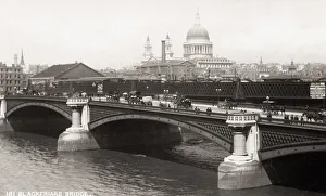 Blackfriars Prints: Horse drawn traffic on Blackfriars Bridge, London