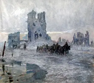 Warrant Prints: Horse-drawn transports passing the Cloth Hall, Ypres