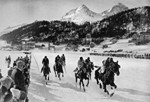 Horse race on the ice of the Great Lake at St. Moritz